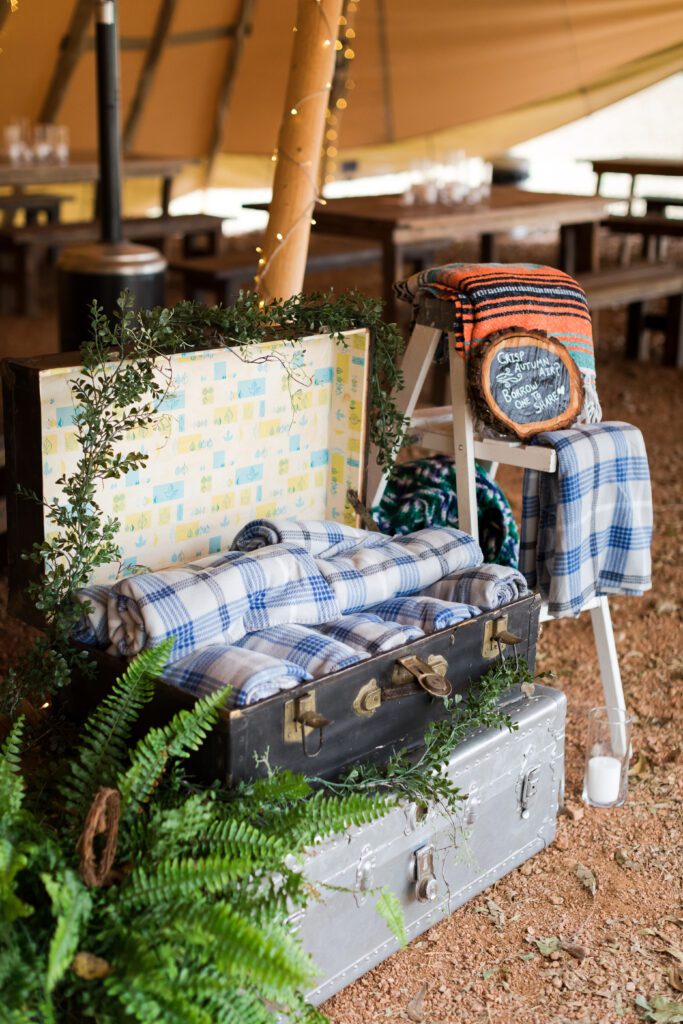 blanket station at an outdoor wedding