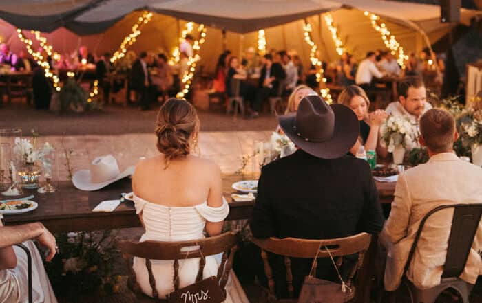 Whimsical wedding venue Elm Pass Woods with glowing tipis in Texas Hill Country